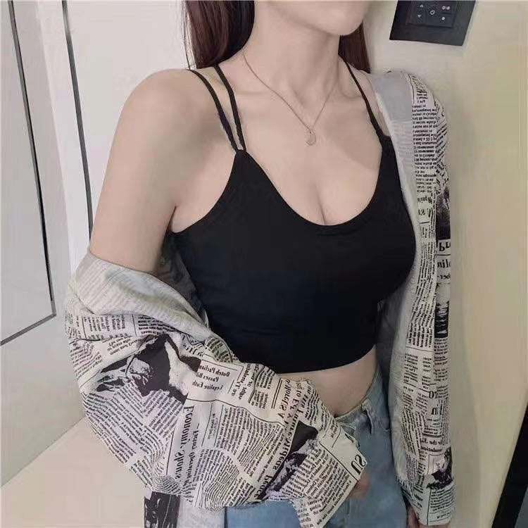 Big backless halter tank top female inner bra pads all-in-one beautiful back underwear