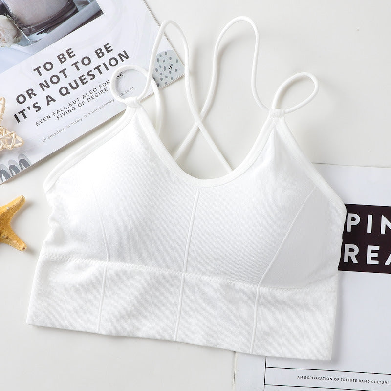 Big backless halter tank top female inner bra pads all-in-one beautiful back underwear