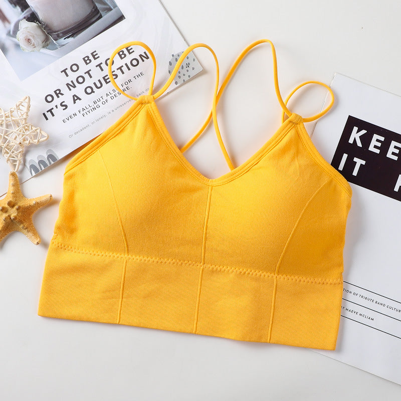 Big backless halter tank top female inner bra pads all-in-one beautiful back underwear