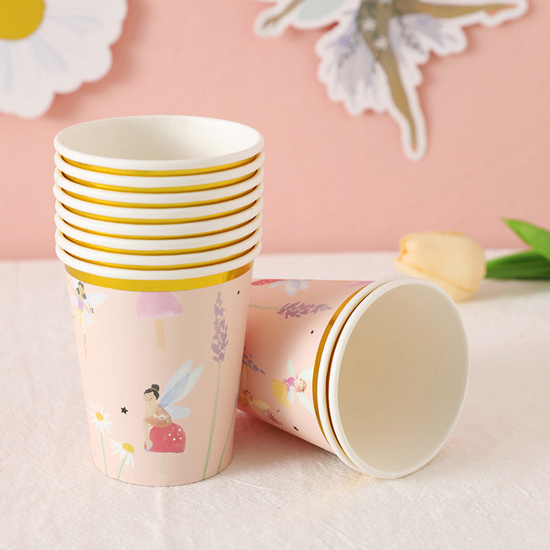 Birthday Party Disposable Tableware suit Cute Fantasy Wind Flower Fairy Disposable Paper Plate Party Decoration Supplies