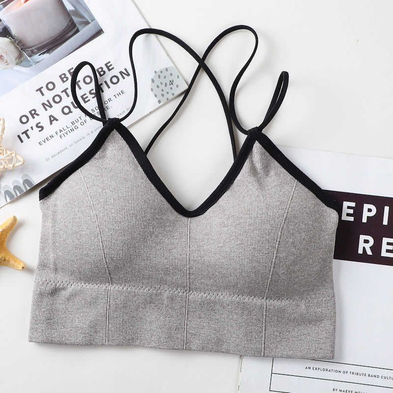 Big backless halter tank top female inner bra pads all-in-one beautiful back underwear