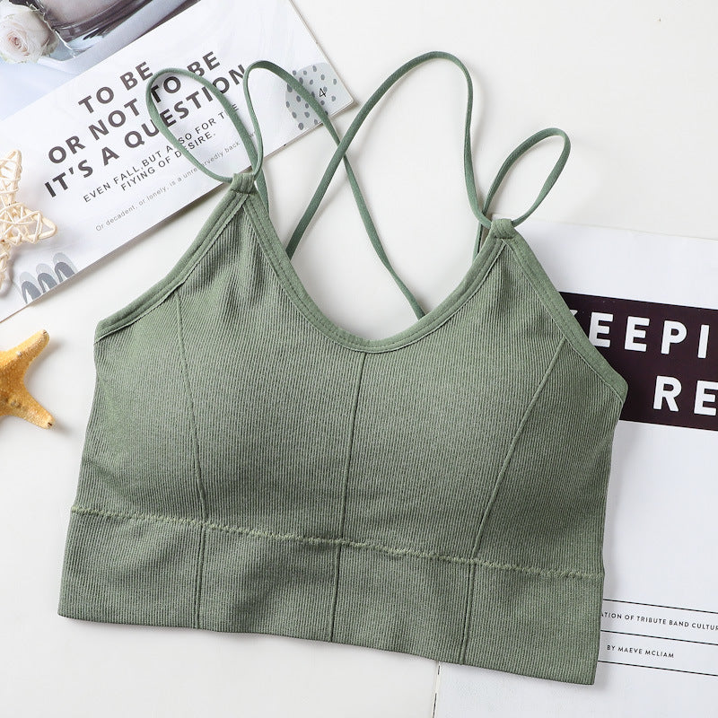 Big backless halter tank top female inner bra pads all-in-one beautiful back underwear