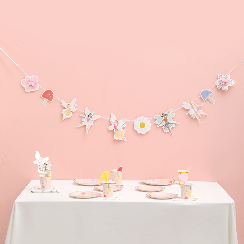 Birthday Party Disposable Tableware suit Cute Fantasy Wind Flower Fairy Disposable Paper Plate Party Decoration Supplies